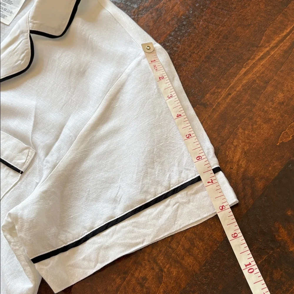 H&M Linen Blend Short Sleeved Shirt White Black Size Medium - Picture 11 of 13